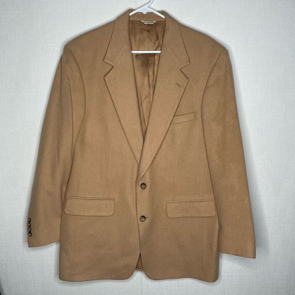 Bill Blass Men’s 42L Camel Hair‎ Blazer Tan Beige Sport Coat Jacket Two 2 Button